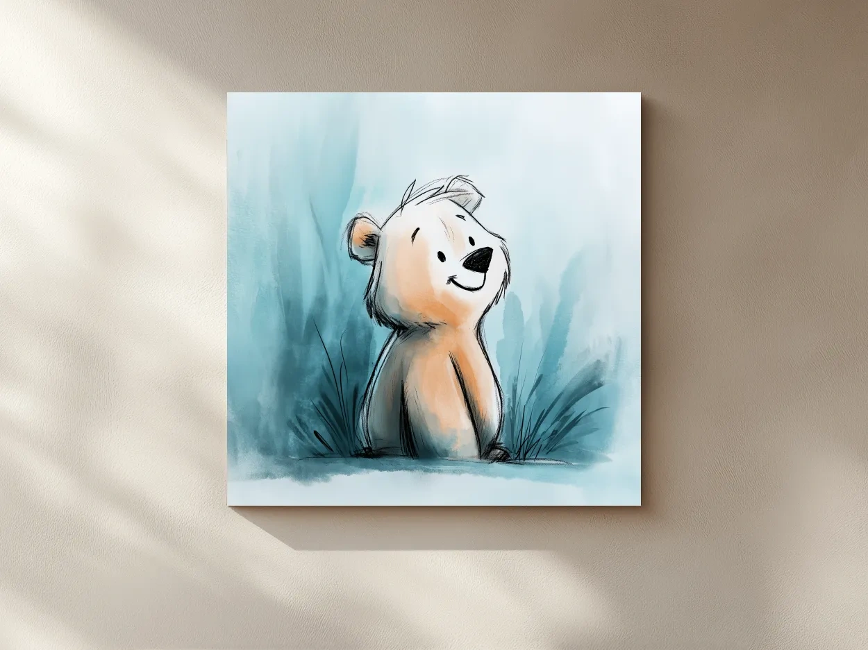 Cute Watercolor Bear Cub Illustration - Whimsical Nursery Animal Wall Art