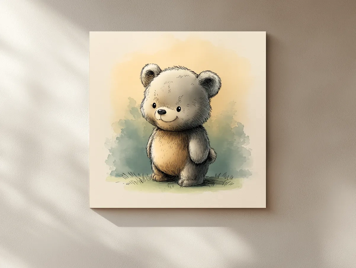 Cute Watercolor Teddy Bear Illustration - Whimsical Nursery Animal Wall Art
