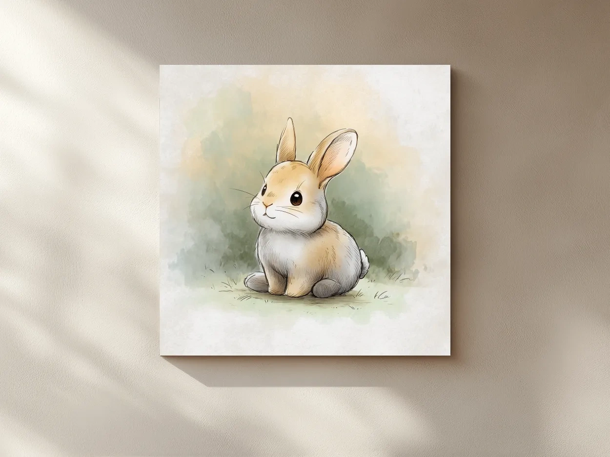 Cute Baby Bunny Watercolor Illustration - Whimsical Nursery Animal Wall Art