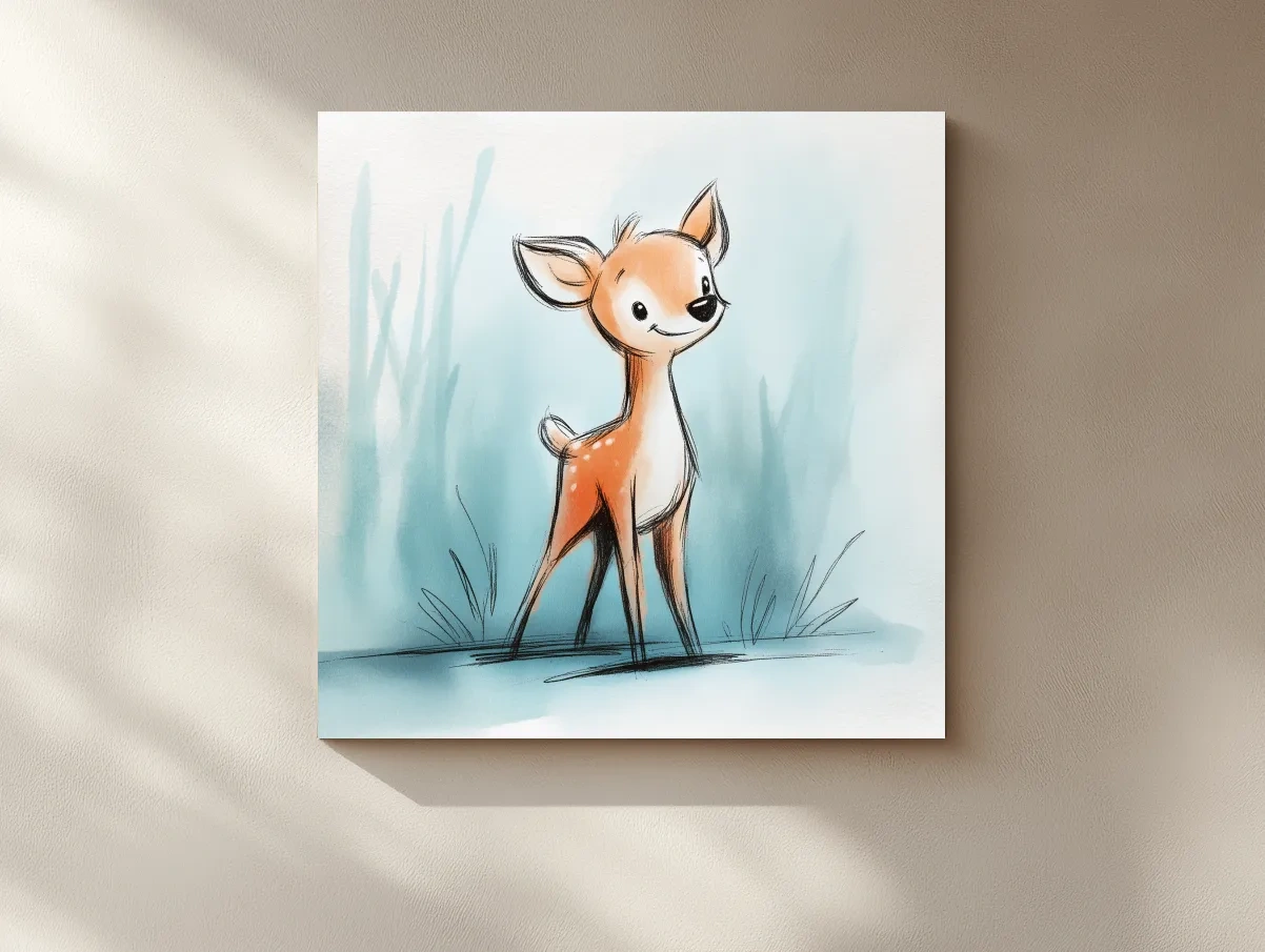 Cute Baby Deer Watercolor Illustration - Whimsical Woodland Nursery Wall Art