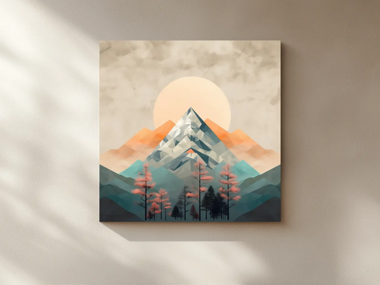 Minimalist Alpine Mountain Sunrise Artwork - Modern Landscape Wall Art