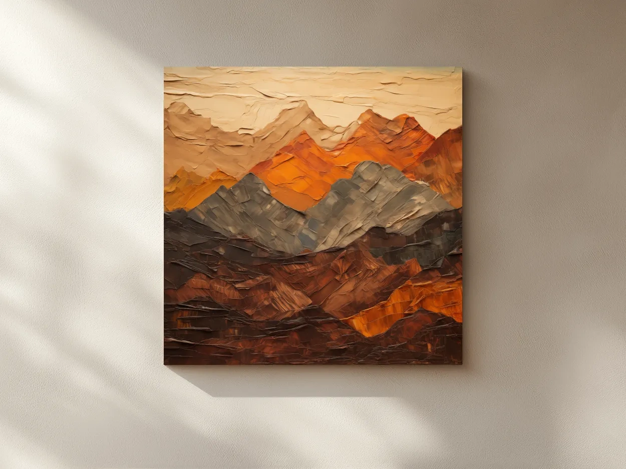 Textured Impasto Style Mountain Range - Rustic Earthy Abstract Wall Art