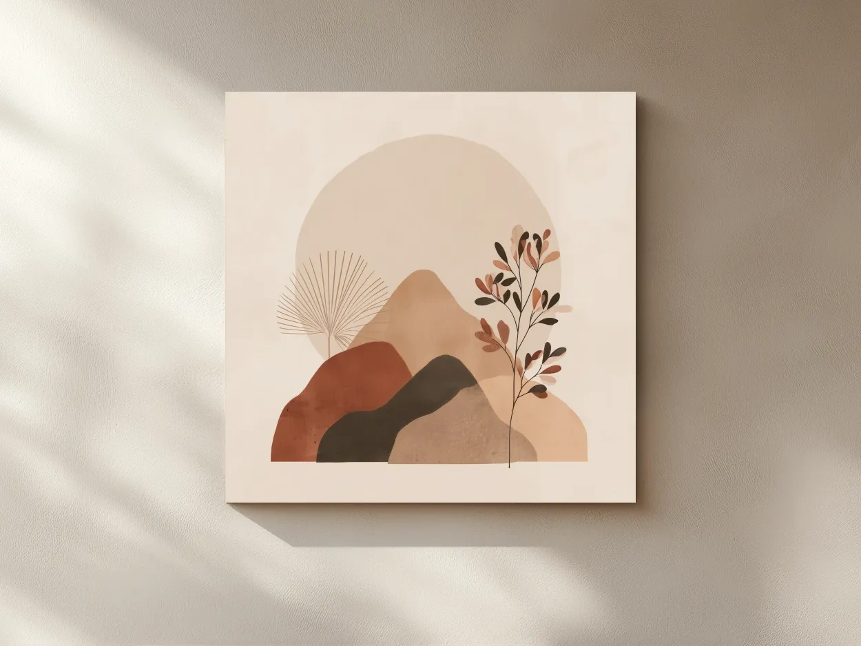 Boho Abstract Mountain Silhouette - Neutral Terracotta Botanical Wall Art