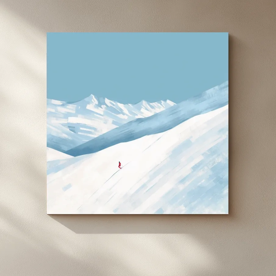 Simplistic painting, skier sends a line