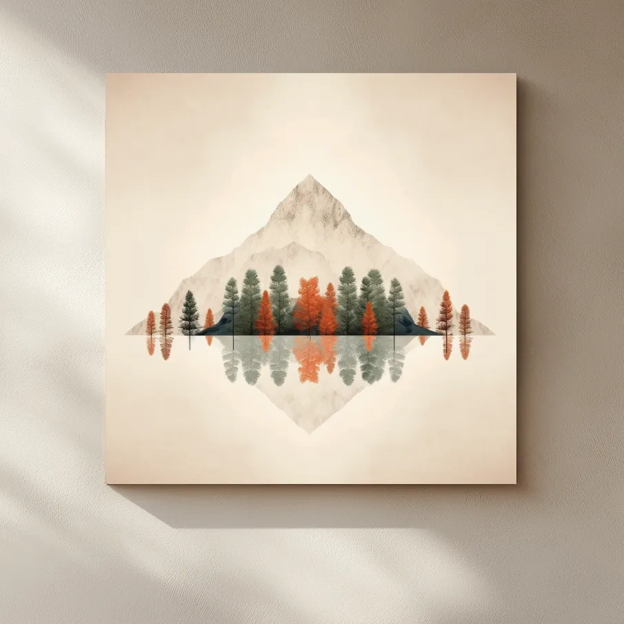 Minimal mountain art, treeline forest in fall