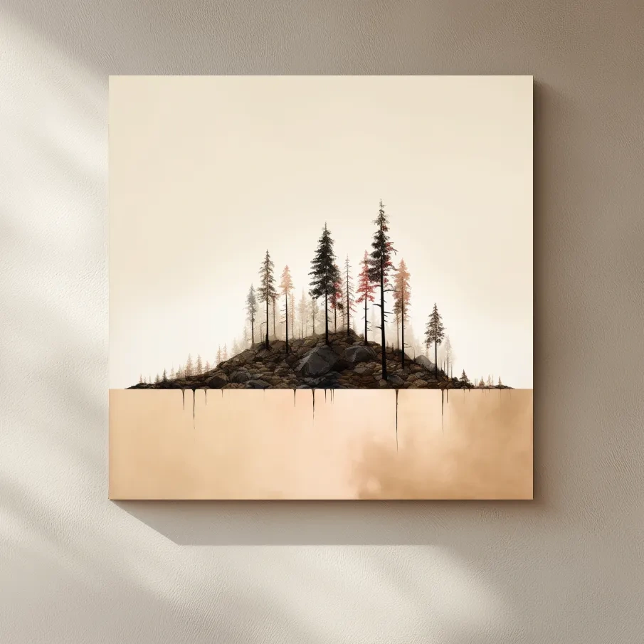 Minimal art, forest at the lakes edge