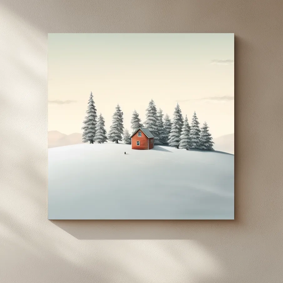 Minimal art, cabin in the snow