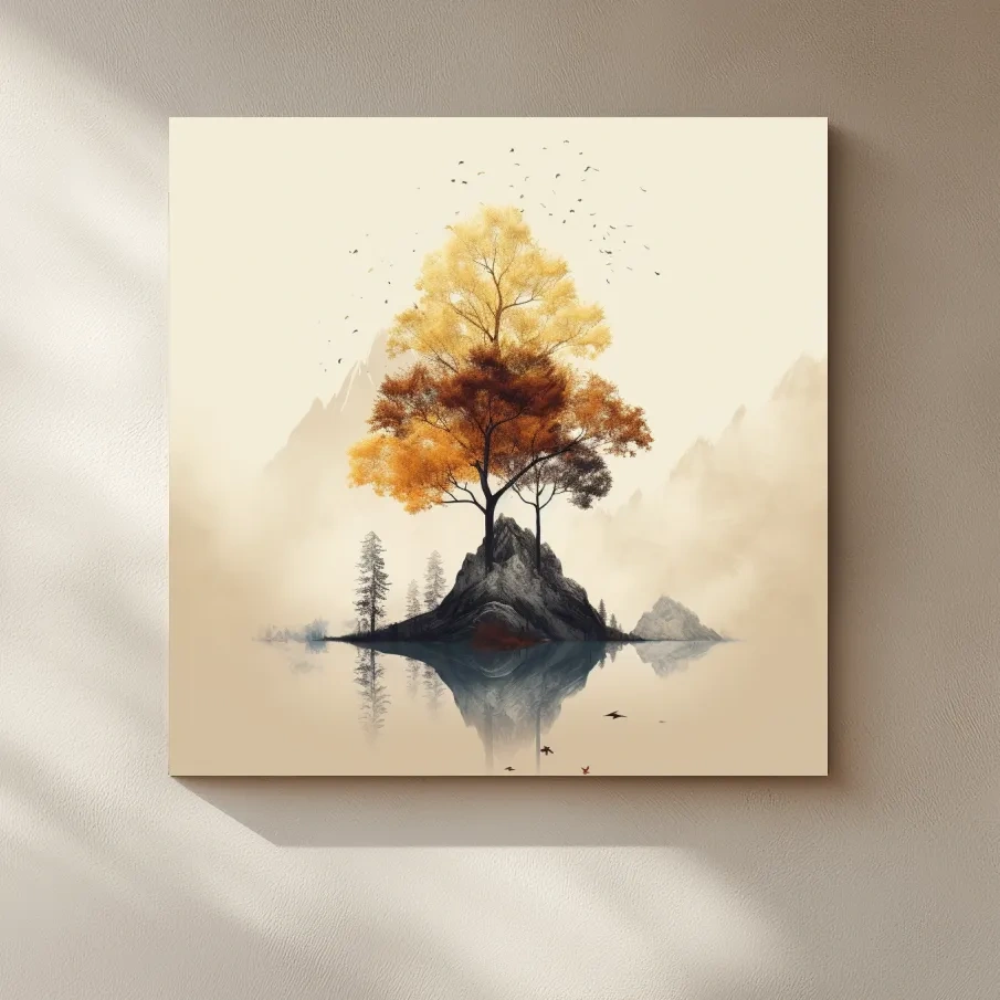Minimal art, tree growing from rock