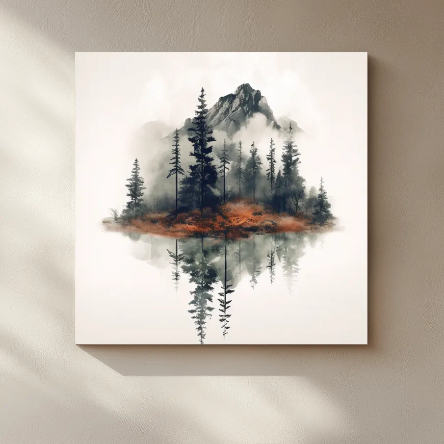 Minimal art, trees reflecting from a lake