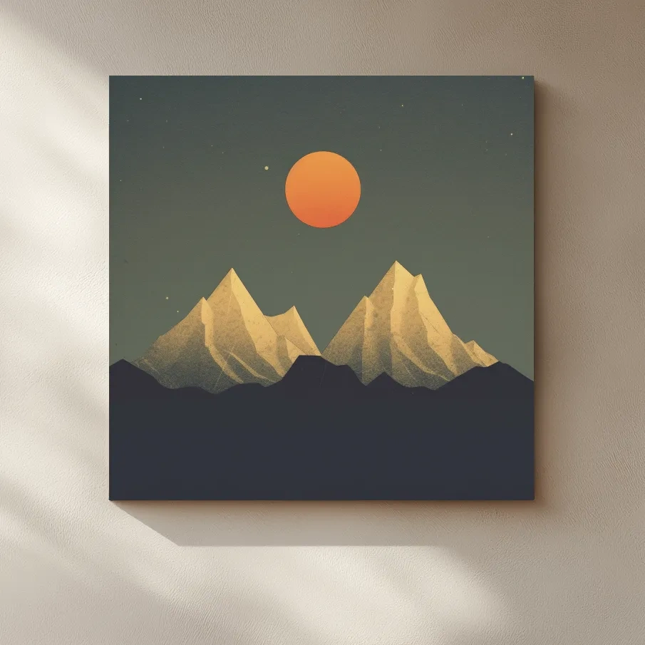 Minimalist Alpine Mountain Sunset - Mid Century Landscape Wall Art