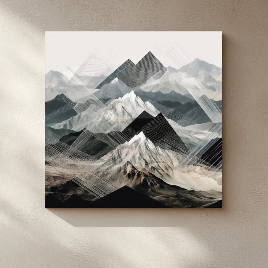 Photographic mountain art, overlayed with abstract lines