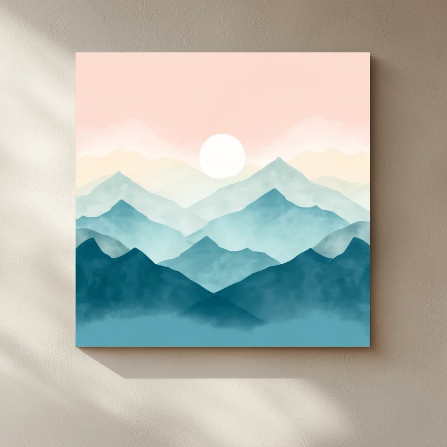 Soft pastel mountain landscape painting