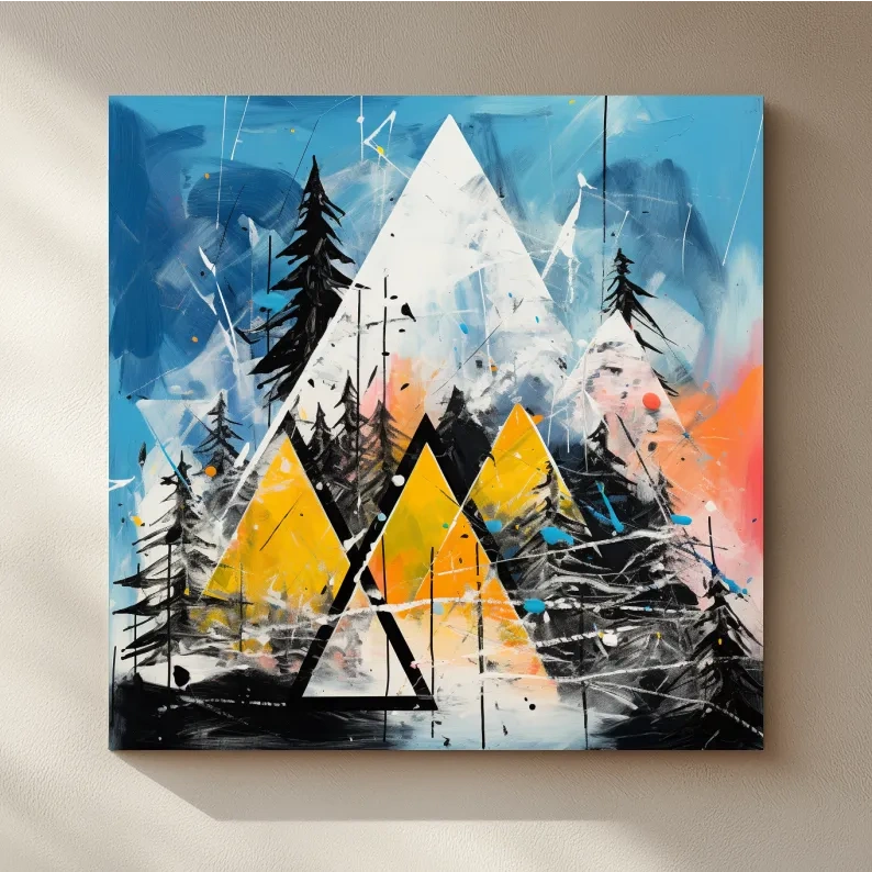Abstract Geometric Mountain Peaks - Vibrant Colorful Forest Wall Art