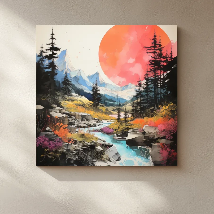 Colourful alpine sunset artwork