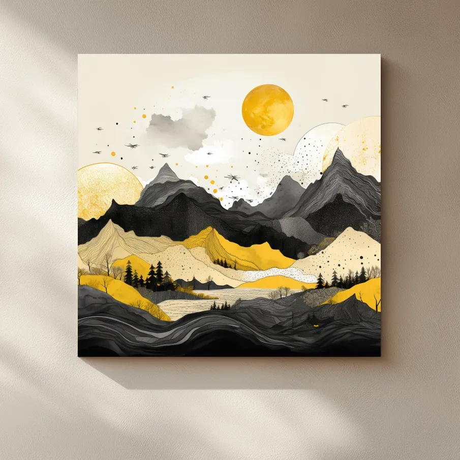 Bold lines mountain illustration, yellow and black