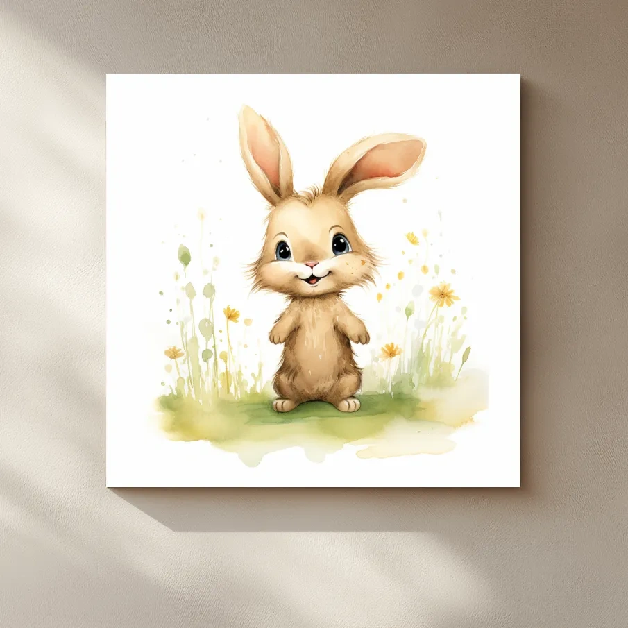 Watercolor painting of a cute bunny rabbit - childrens nursery art