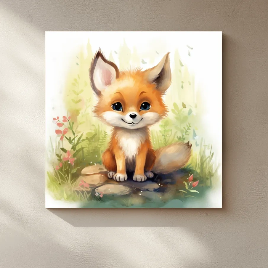 Cute Baby Fox Watercolor Illustration - Woodland Nursery Animal Wall Art