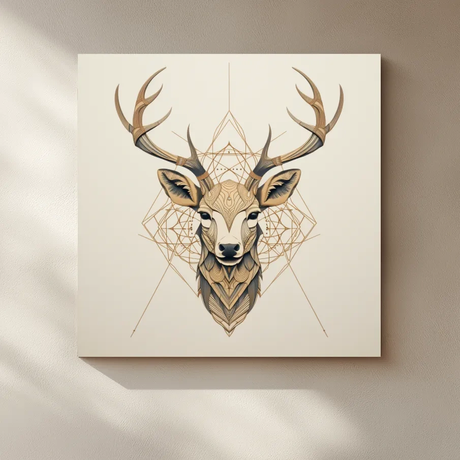 Geometric tattoo style illustration of a deer head