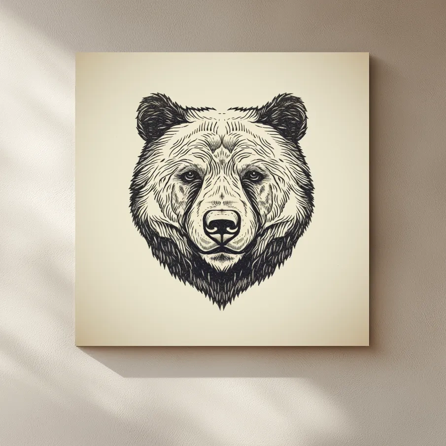 Vintage Grizzly Bear Line Drawing - Minimalist Wildlife Wall Art