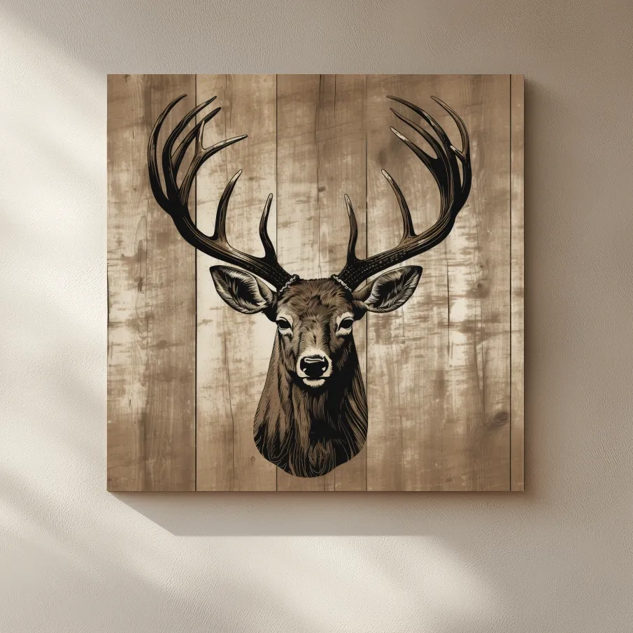 Wooden print illustration of a deers head
