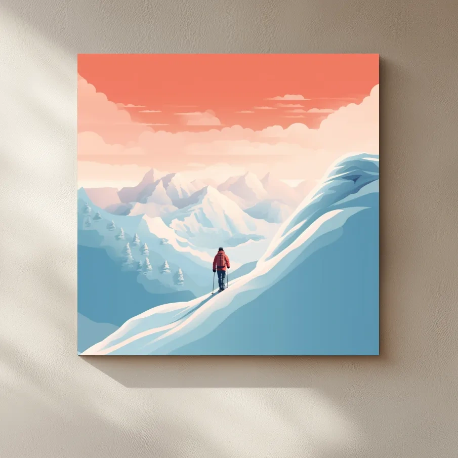 Vector art of a backcountry skier in the mountains