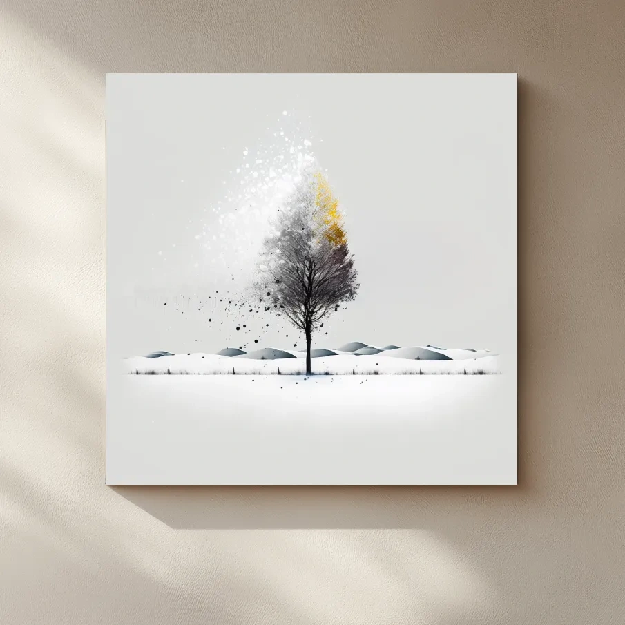 Abstract minimal illustration of a tree in the snow