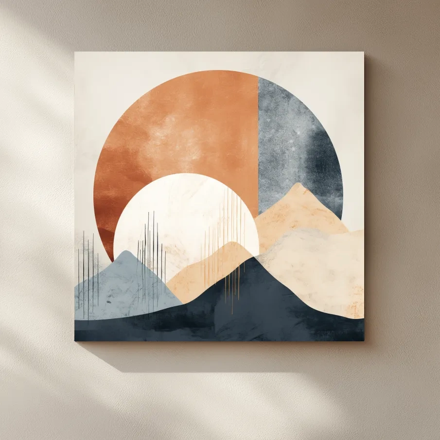 Abstract Geometric Mountain Sunrise - Mid Century Modern Landscape Wall Art