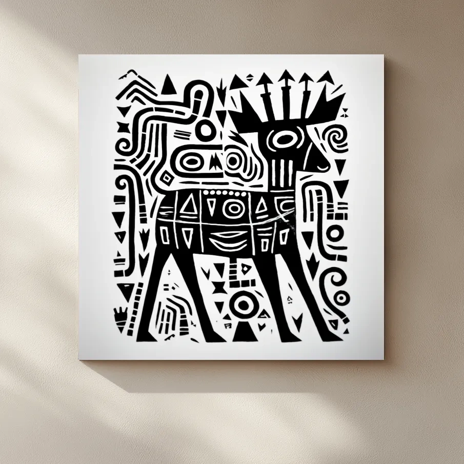 Tribal style quirky deer doodle illustration art