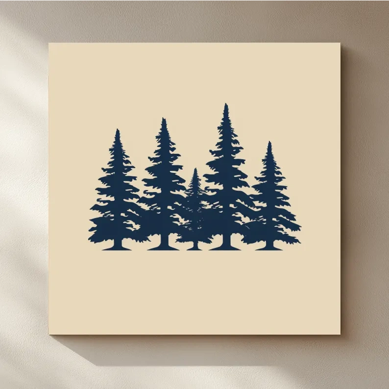 Minimalist Evergreen Pine Tree Silhouettes - Scandinavian Forest Wall Art