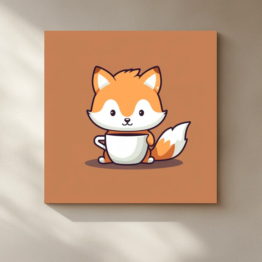 Cute baby fox illustration art, morning coffee