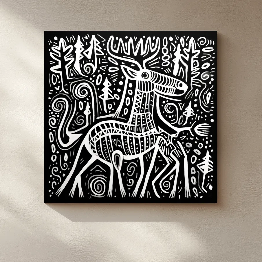 Quirky tribal style moose illustration art