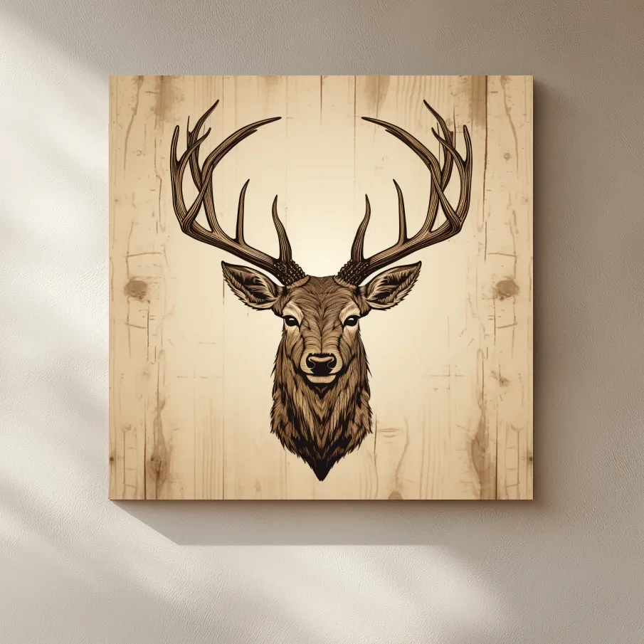 Rustic Stag Head Illustration - Vintage Woodland Cabin Wall Art