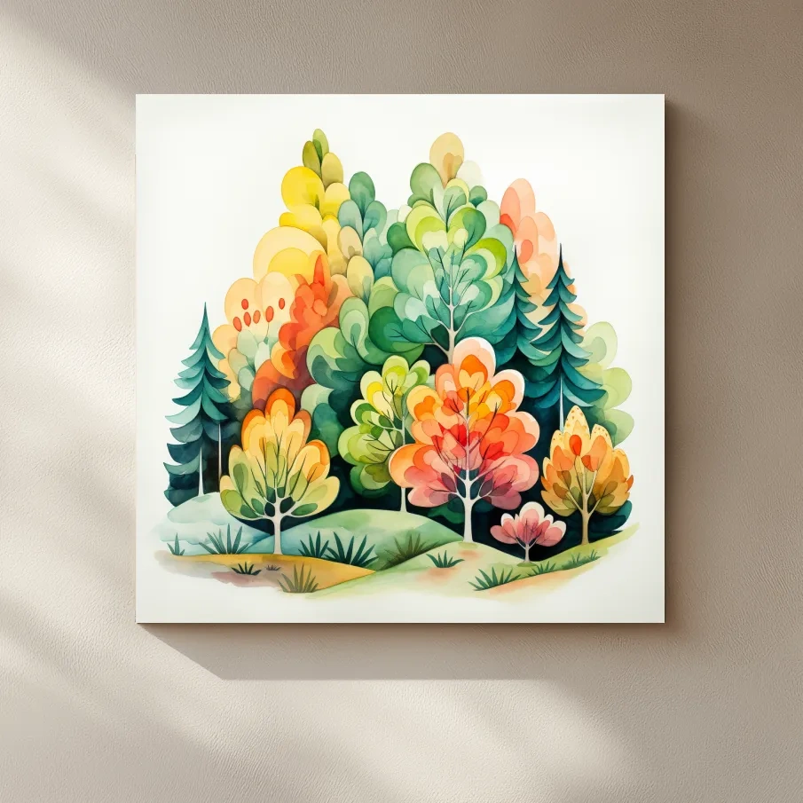 Colorful forest art, watercolor style illustration