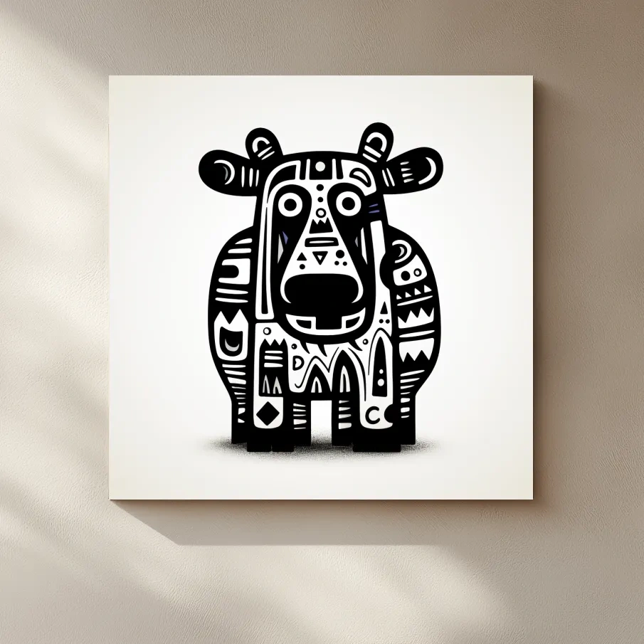 Tribal Folk Art Moose Illustration - Quirky Black And White Wildlife Wall Art