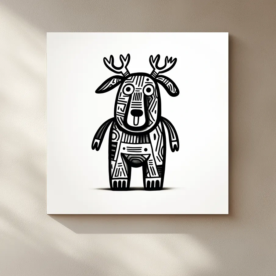 Cartoon deer character, quirky doodle art outline