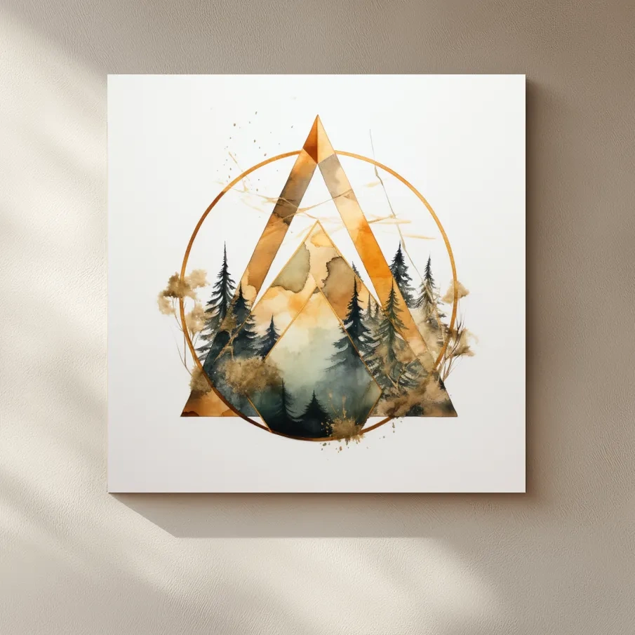 Watercolour forest art, minimal elegant geometric shapes