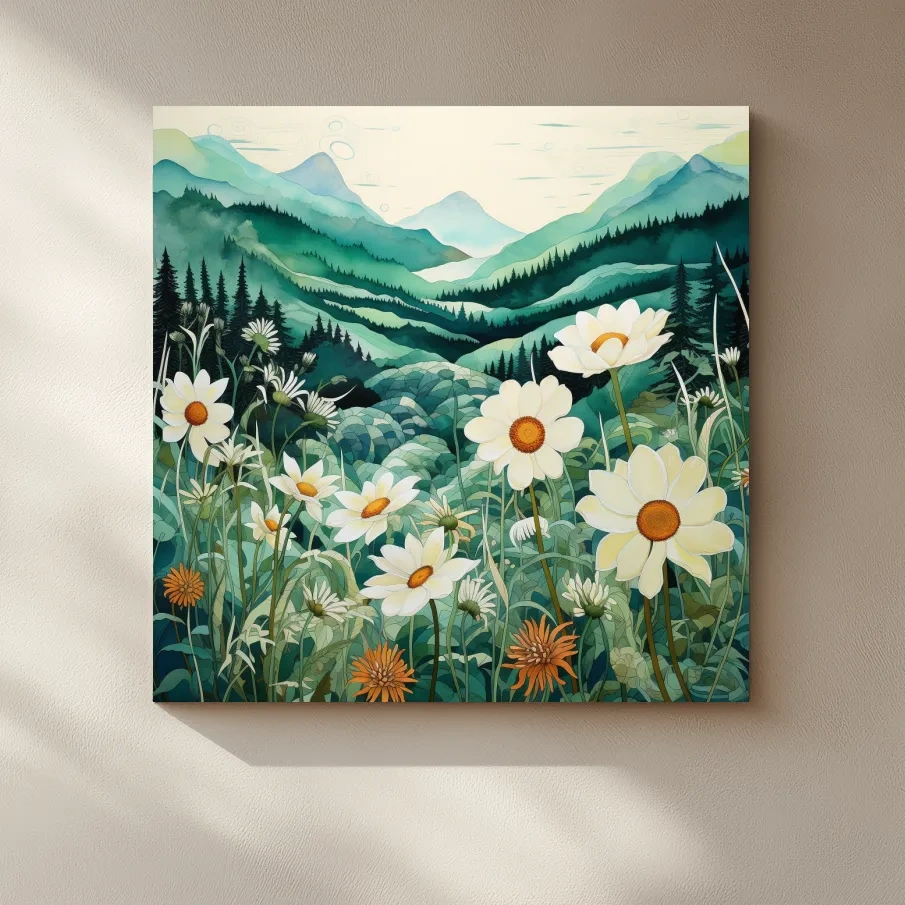 Flowers in the alpine meadows, watercolour illustration