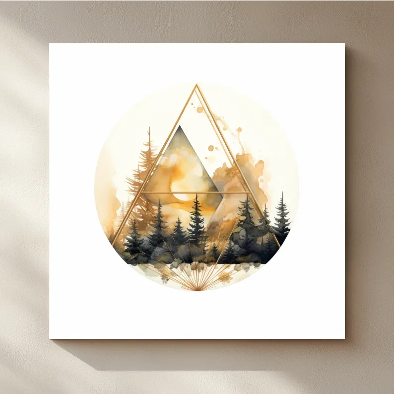 Elegent Geometric Watercolor Mountain Forest - Modern Rustic Landscape Wall Art