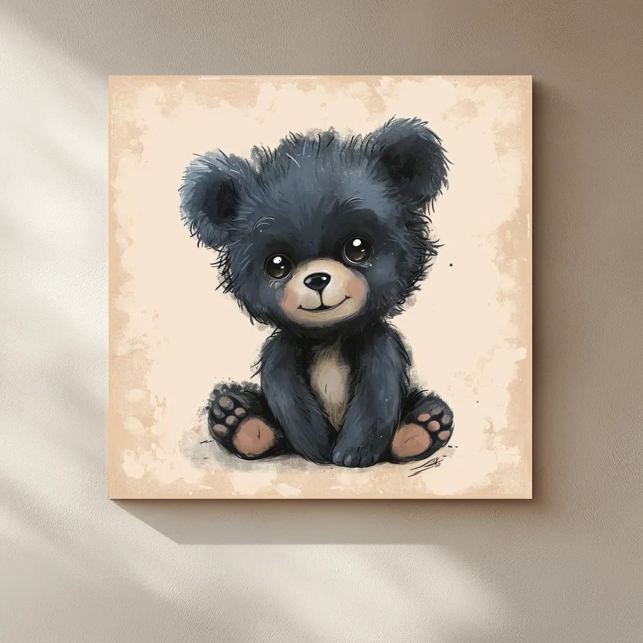 Cute Baby Bear Cub Painting - Whimsical Nursery Animal Wall Art