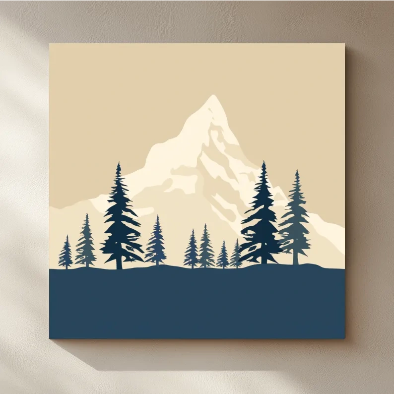 Minimalist Rustic Alpine Mountain Silhouette - Scandinavian Pine Forest Landscape Wall Art