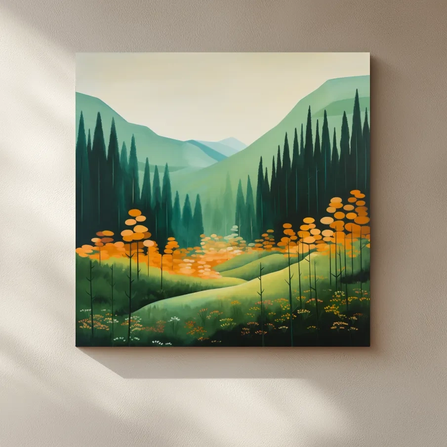 Serene Alpine Valley Pine Forest - Autumn Mountain Landscape Wall Art