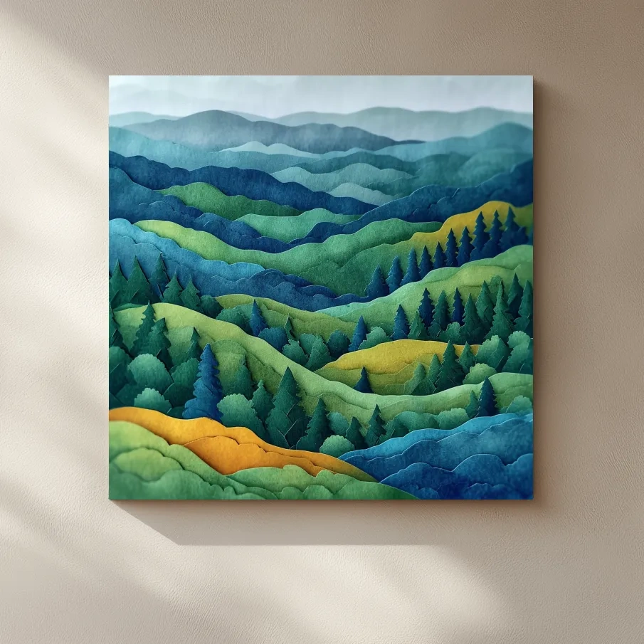Layered Papercut Mountain Forest Landscape - 3D Effect Wall Art
