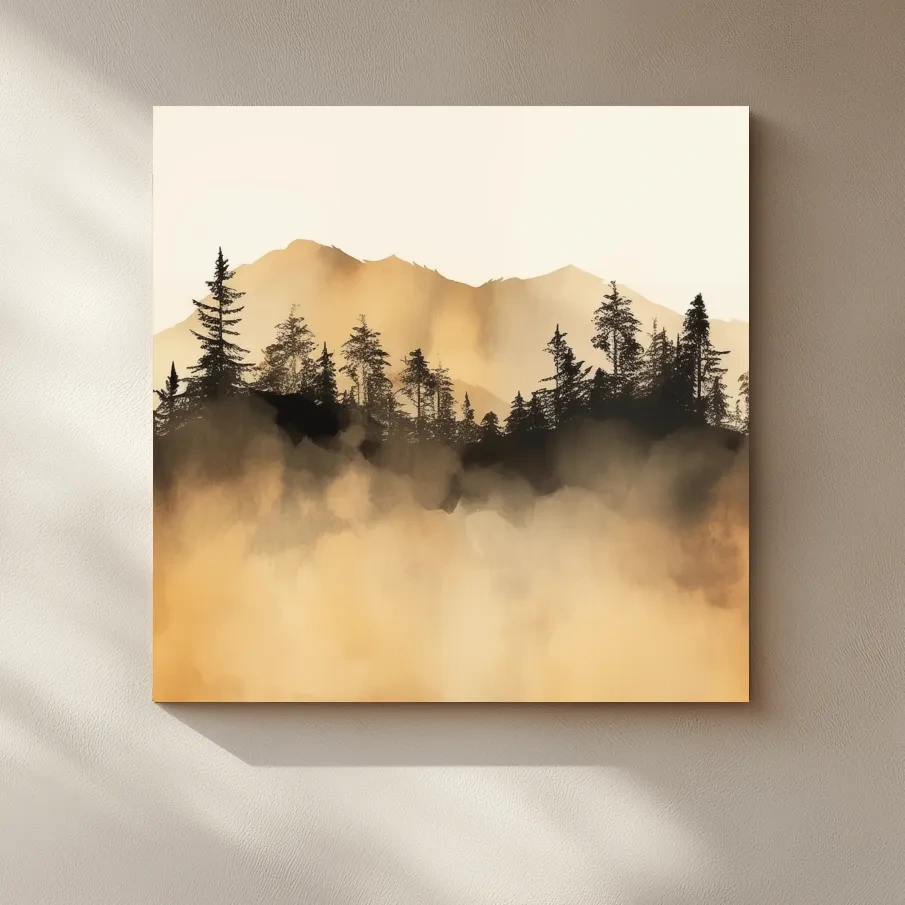 Minimal art, trees on a mountain ridgeline