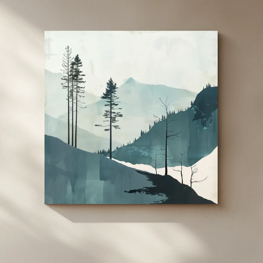 Minimalist Nordic Forest Artwork - Scandinavian Alpine Mountain Wall Art
