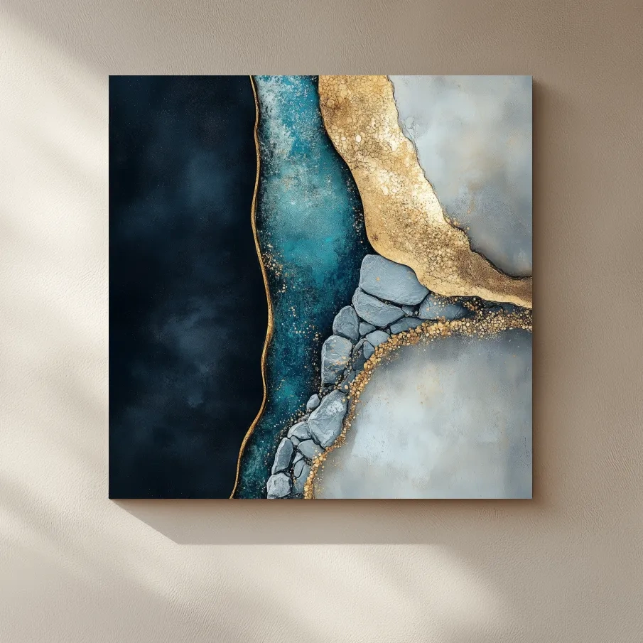 Luxe Gold Abstract Geode River - Modern Resin Style Wall Art