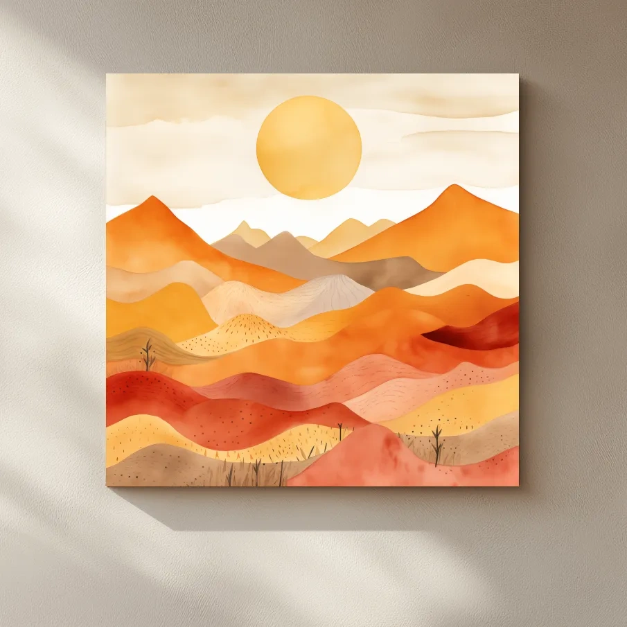 Watercolour style illustation of abstract mountain shapes