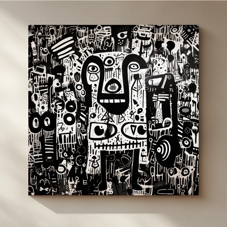 Black And White Abstract Graffiti Bear - Urban Street Art Wall Artwork