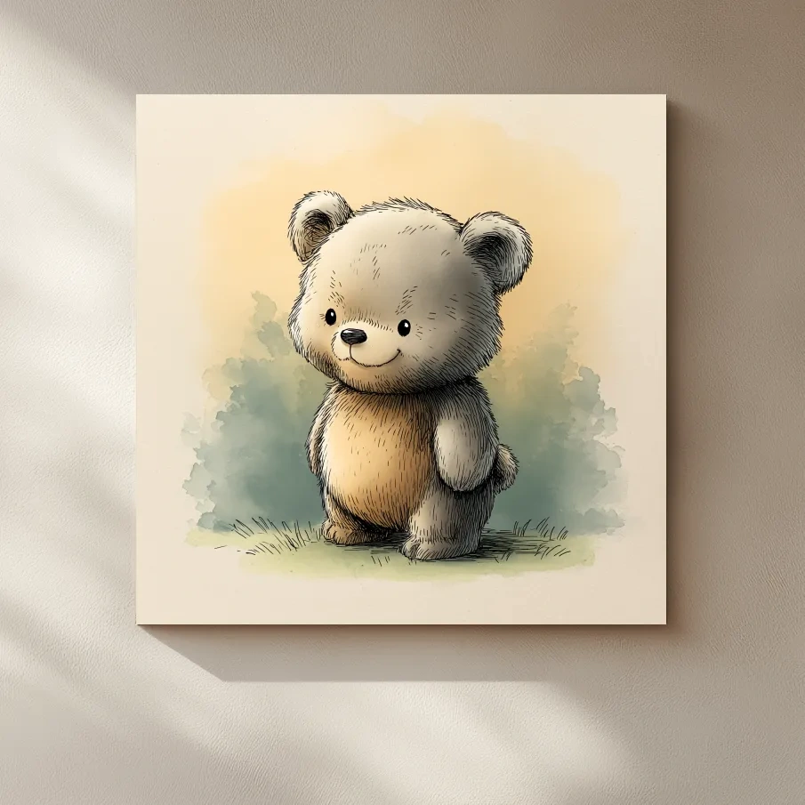 Cute Watercolor Teddy Bear Illustration - Whimsical Nursery Animal Wall Art