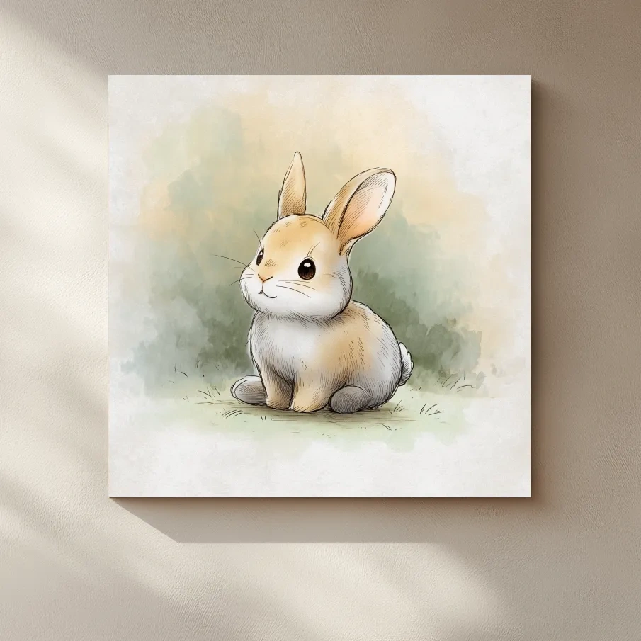 Cute Baby Bunny Watercolor Illustration - Whimsical Nursery Animal Wall Art