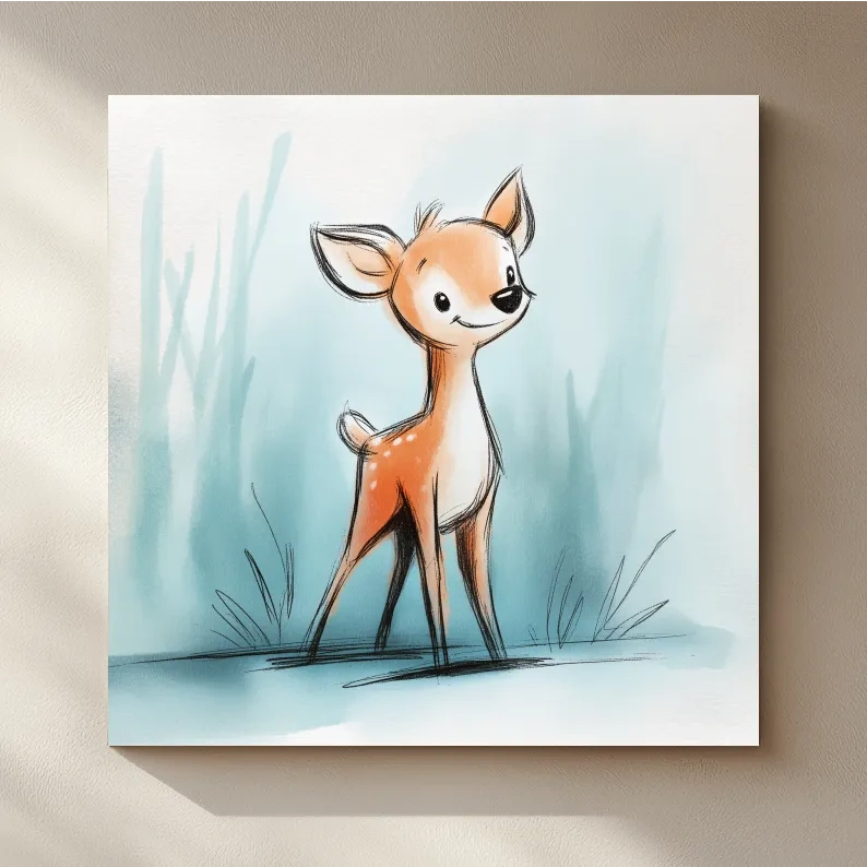 Cute Baby Deer Watercolor Illustration - Whimsical Woodland Nursery Wall Art